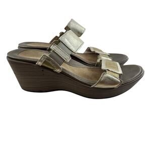 Naot Women Shoe Treasure Size 9‎ EUR 40 Wedge Heel Slide Sandal Gold Leather